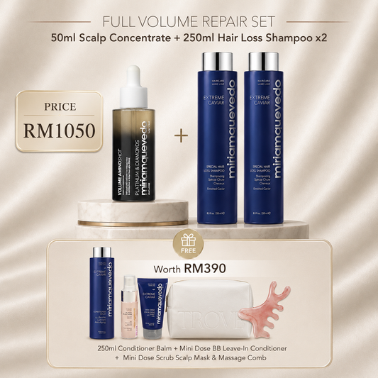 【增密液 1支 + 鱼子酱防脱发 2支 FREE conditioner 250ml x1 + 琥珀按摩梳】PLATINUM & DIAMONDS Volume AminoShot Scalp Concentrate 50ml