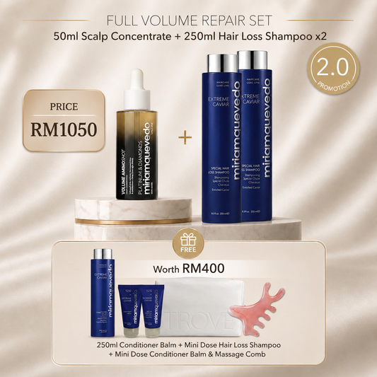 【增密液 1支 + 鱼子酱防脱发 2支 FREE conditioner 250ml x1 + 琥珀按摩梳】2.0 PLATINUM & DIAMONDS Volume AminoShot Scalp Concentrate 50ml