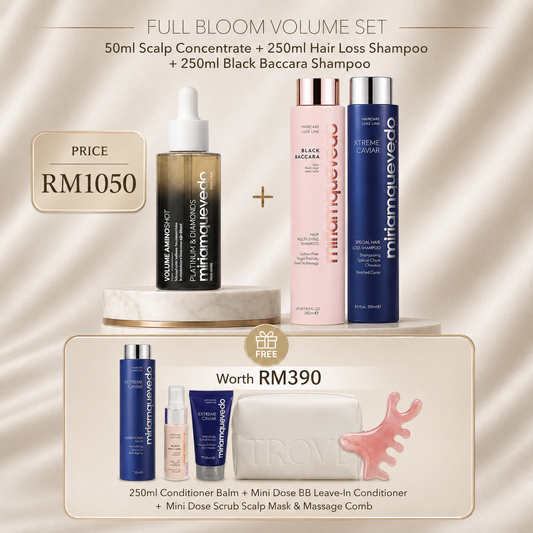 【增密液 1支 + 鱼子酱防脱发 + 黑玫瑰生发露 FREE conditioner 250ml x1 + 琥珀按摩梳】PLATINUM & DIAMONDS Volume AminoShot Scalp Concentrate 50ml